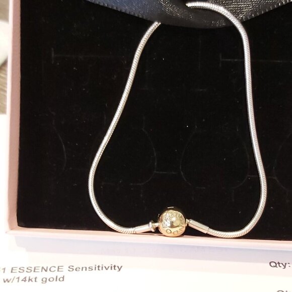 Authentic Pandora Essence Sterling Silver & 14k Gold Bracelet 596003-20 7.9" - Picture 1 of 12